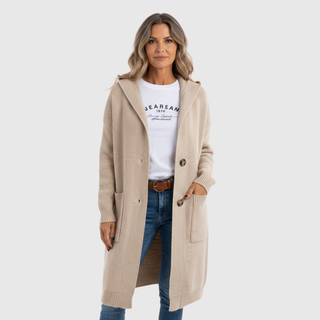 Longline Hooded Knit Cardigan in Beige — VerolynBoutique