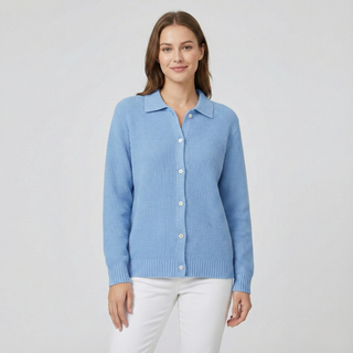 Collared Button Knit Cardigan in Blue — VerolynBoutique