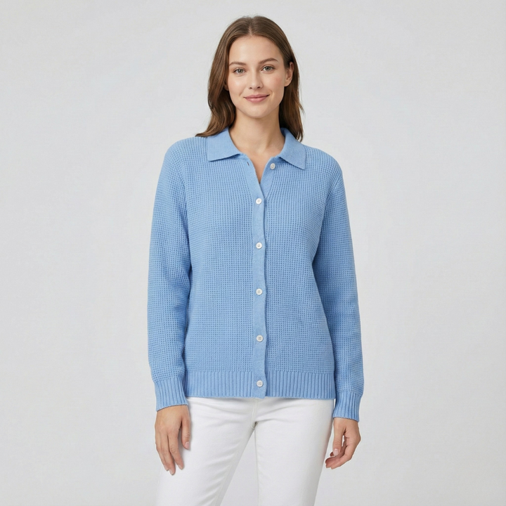 Collared Button Knit Cardigan in Blue — VerolynBoutique