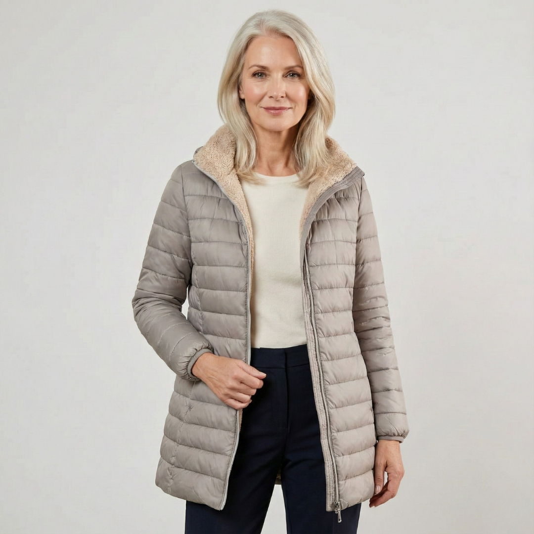 Slim Quilted Plush-Lined Jacket in Grey — VerolynBoutique