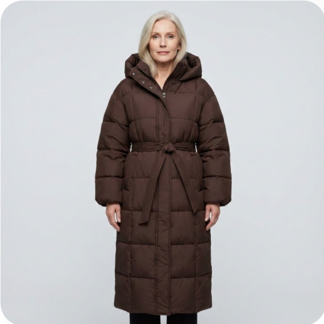 Long Belted Puffer Coat in Brown — VerolynBoutique