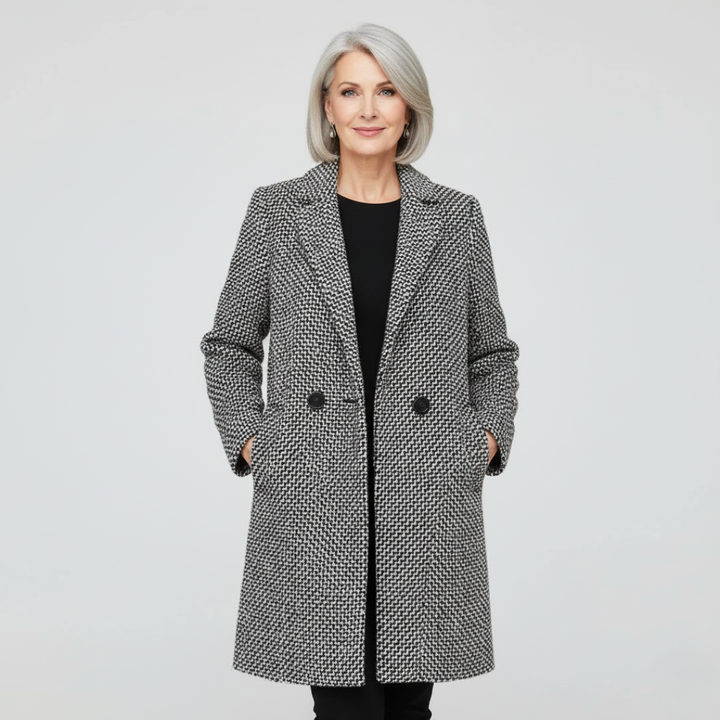Houndstooth Longline Coat in Grey — VerolynBoutique