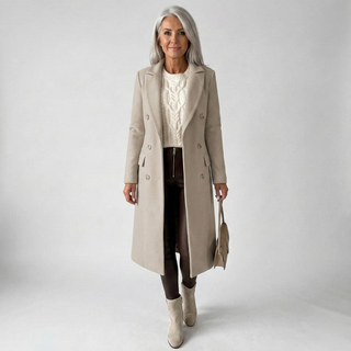 Shaped Waist Longline Coat in Beige — VerolynBoutique