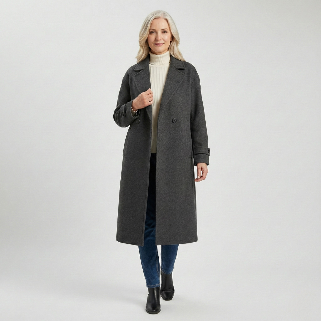 Longline Draped Collar Coat in Charcoal — VerolynBoutique