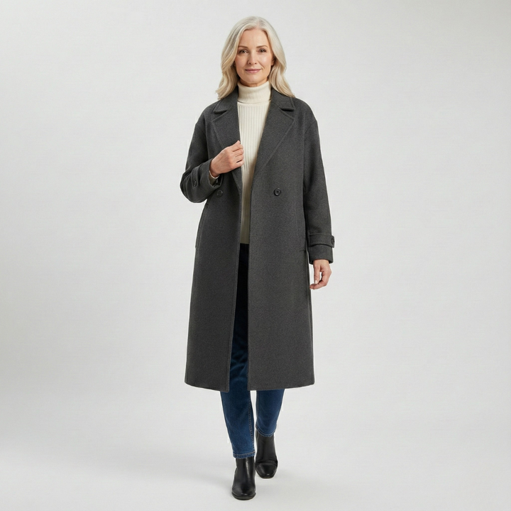 Longline Draped Collar Coat in Charcoal — VerolynBoutique