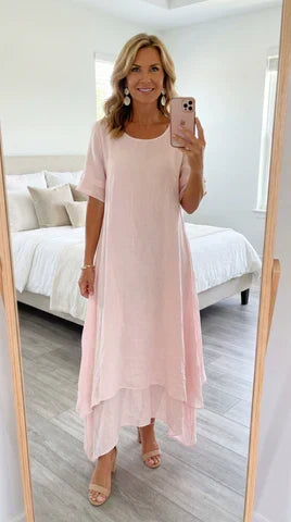 Layered Hem Relaxed Maxi Dress in Pink — VerolynBoutique
