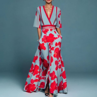 Half Sleeve Floral Maxi Dress in Red — VerolynBoutique