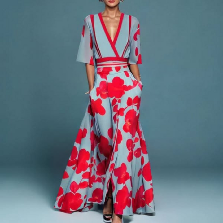 Half Sleeve Floral Maxi Dress in Red — VerolynBoutique