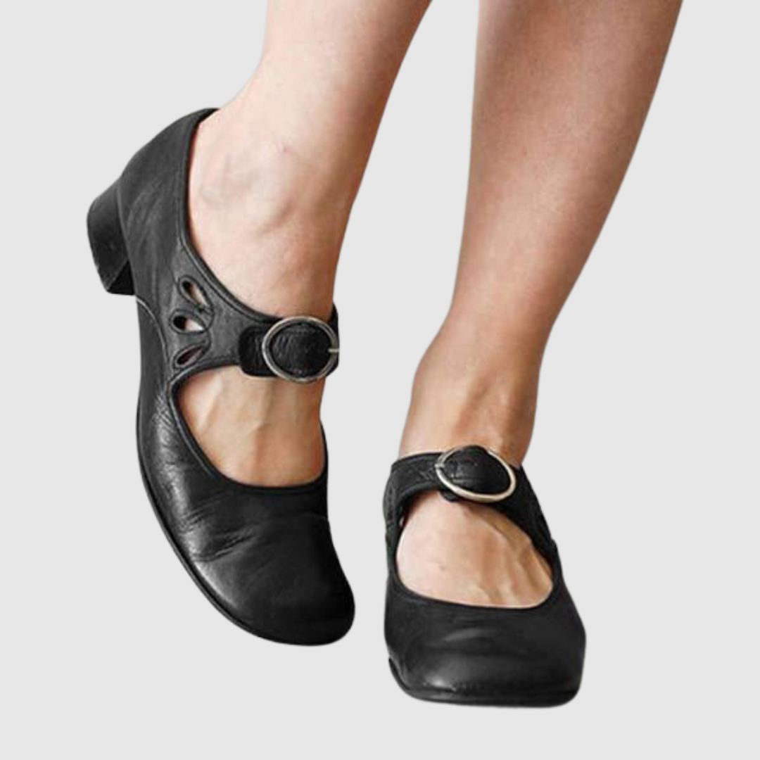 Cutout Buckle Mary Jane Shoes in Black — VerolynBoutique