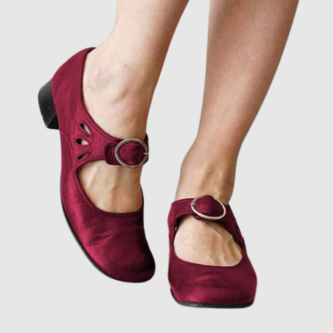 Cutout Buckle Mary Jane Shoes in Red — VerolynBoutique