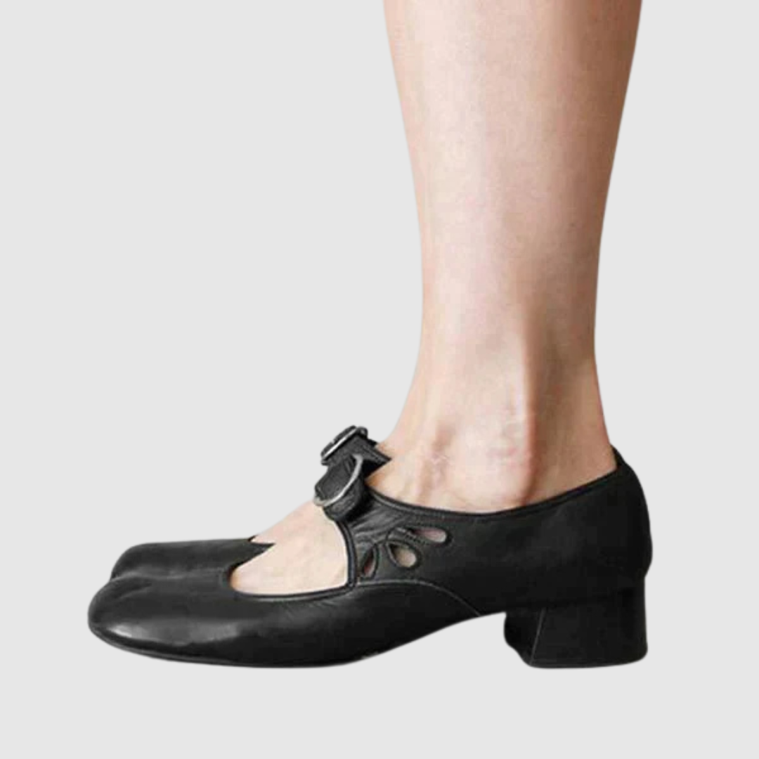 Cutout Buckle Mary Jane Shoes in Black — VerolynBoutique