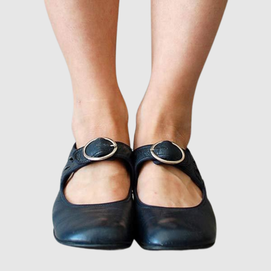 Cutout Buckle Mary Jane Shoes in Black — VerolynBoutique