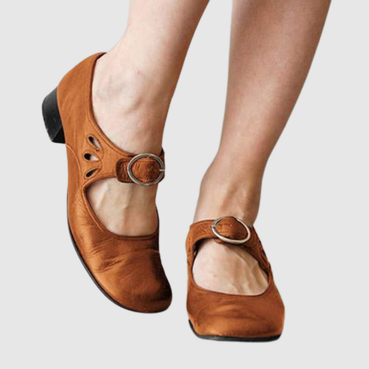 Cutout Buckle Mary Jane Shoes in Brown — VerolynBoutique
