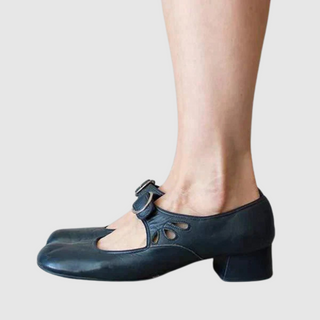 Cutout Buckle Mary Jane Shoes in Black — VerolynBoutique