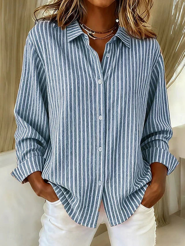 Verolyn striped v-neck button shirt in blue