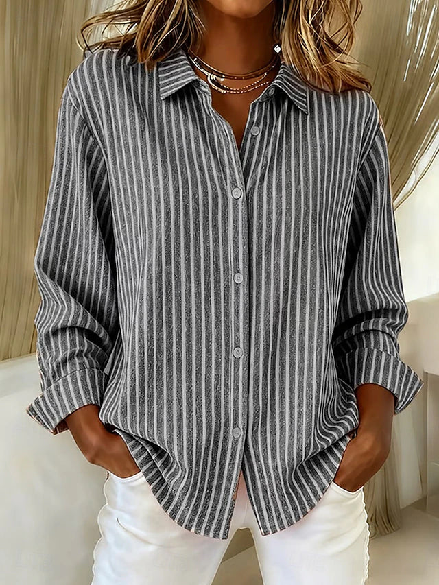 Verolyn striped v-neck button shirt in grey