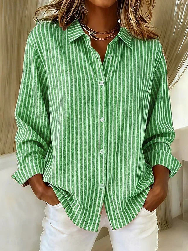 Verolyn striped v-neck button shirt in green