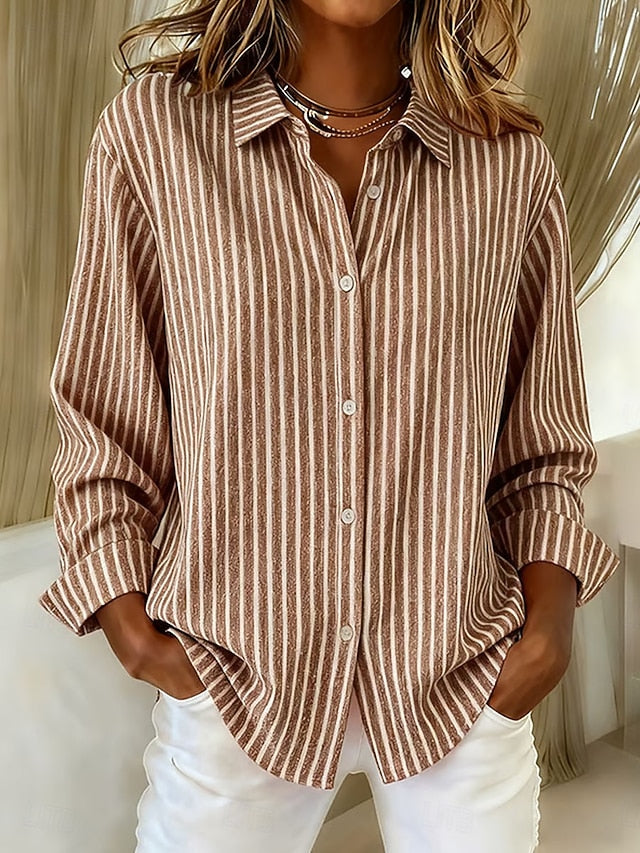 Verolyn striped v-neck button shirt in khaki