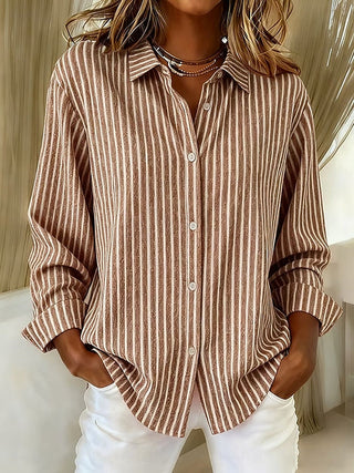 Verolyn striped v-neck button shirt in khaki