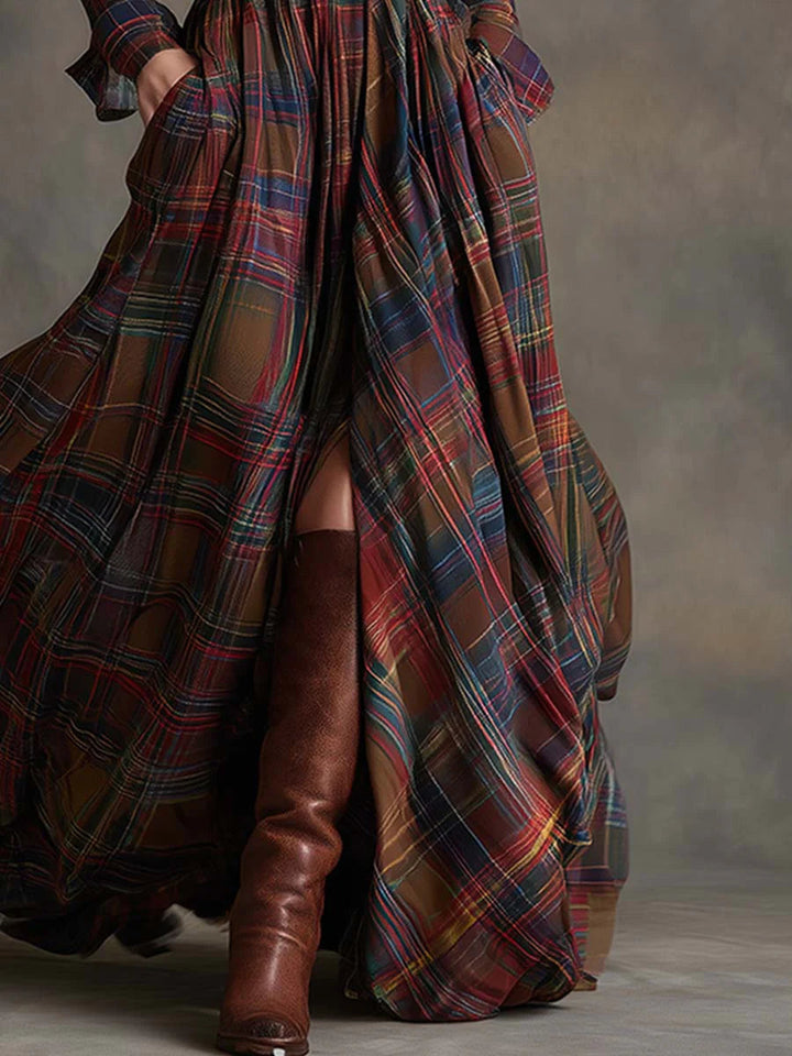 Belted Tartan Maxi Dress in Red — VerolynBoutique