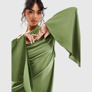 One-Sleeve Satin Maxi Dress in Green — VerolynBoutique