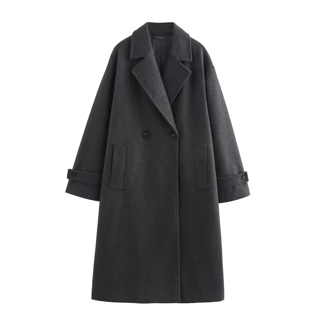 Longline Draped Collar Coat in Charcoal — VerolynBoutique