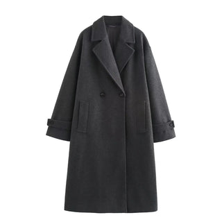 Longline Draped Collar Coat in Charcoal — VerolynBoutique