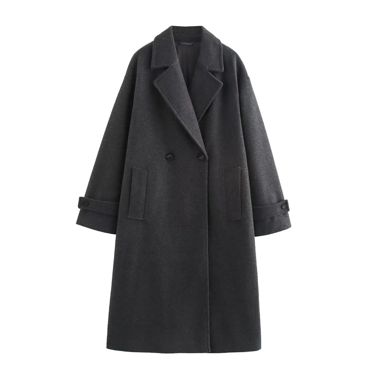 Longline Draped Collar Coat in Charcoal — VerolynBoutique