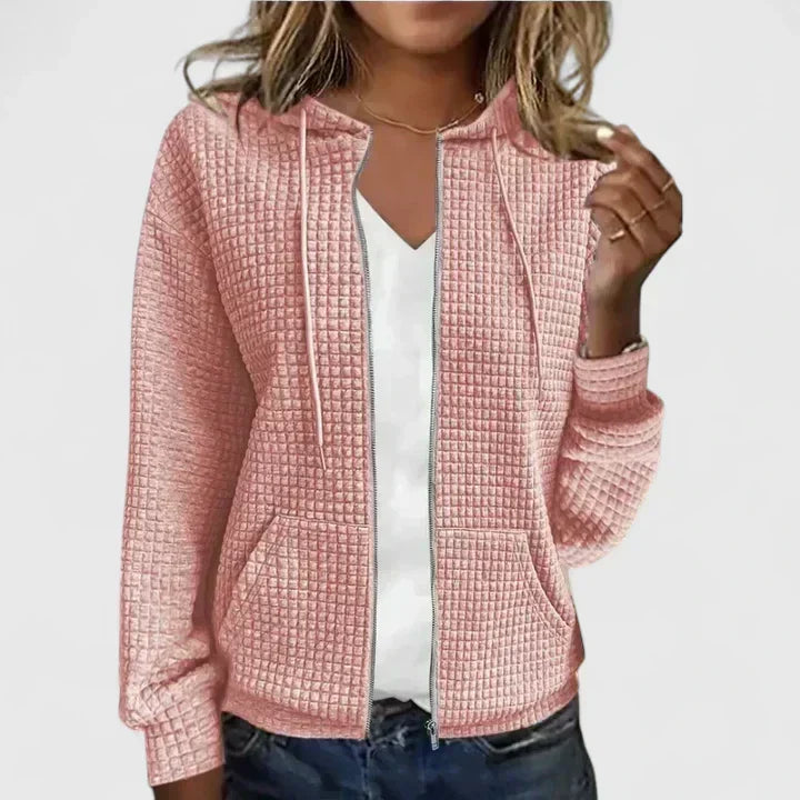 Waffle Knit Zip-Up Hoodie in Pink — VerolynBoutique