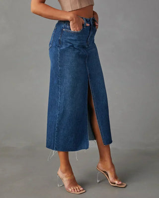 Front Slit Denim Midi Skirt in Sky Blue — VerolynBoutique