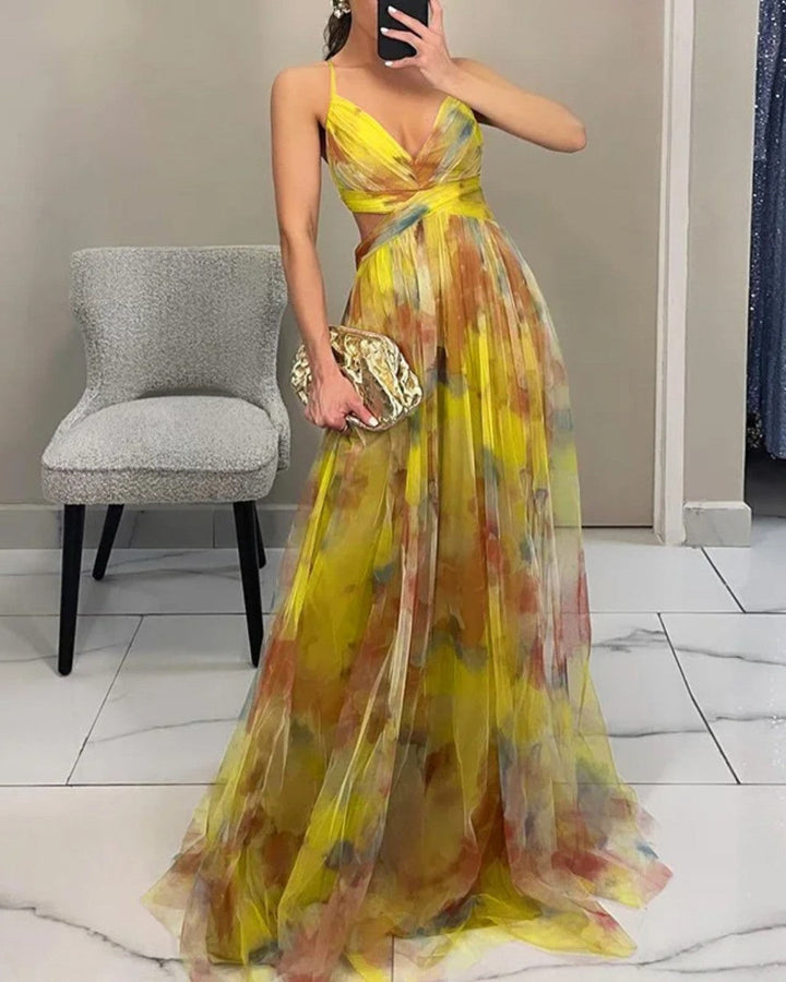 Cut-Out Waist Floral Maxi Dress in Yellow — VerolynBoutique