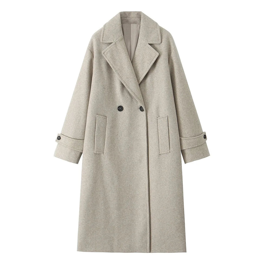 Longline Draped Collar Coat in Beige — VerolynBoutique
