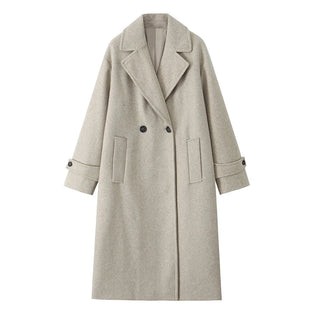 Longline Draped Collar Coat in Beige — VerolynBoutique