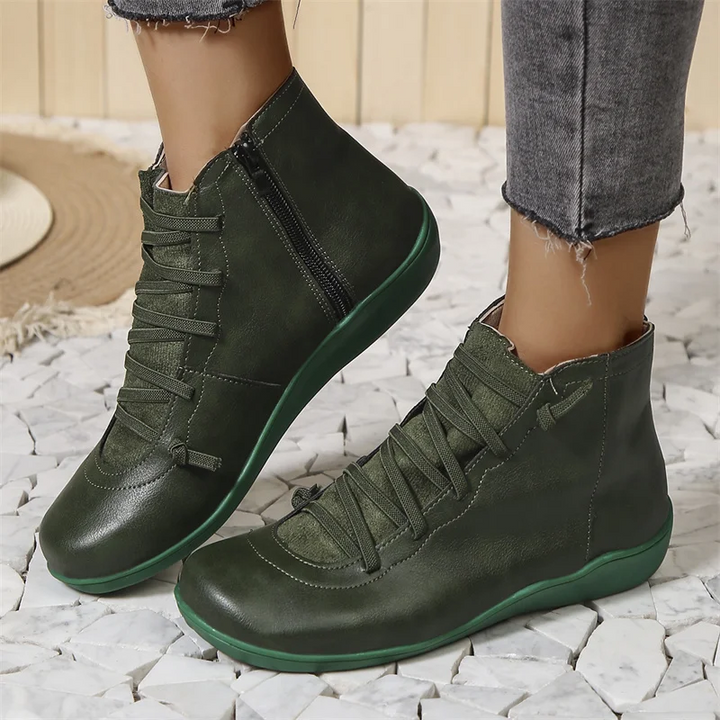 Wrap-Lace Side Zip Ankle Boots in Green — VerolynBoutique
