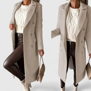 Shaped Waist Longline Coat in Beige — VerolynBoutique