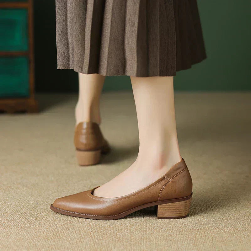 Pointed Toe Slip-On Heels in Apricot — VerolynBoutique