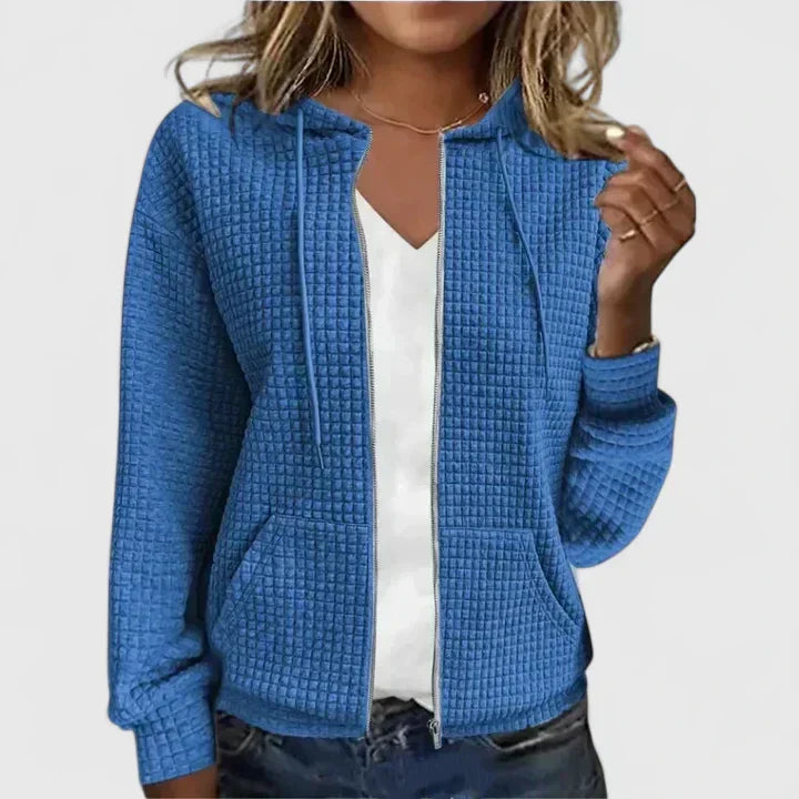 Waffle Knit Zip-Up Hoodie in Blue — VerolynBoutique