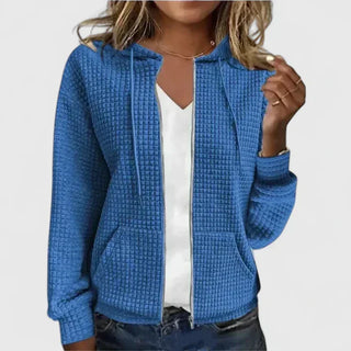Waffle Knit Zip-Up Hoodie in Blue — VerolynBoutique