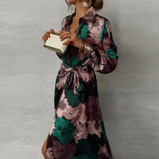 Floral Belted Maxi Dress in Green — VerolynBoutique