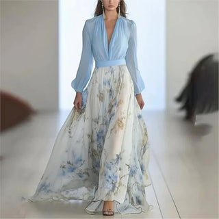 Sheer Sleeve Floral Maxi Dress in Blue Floral — VerolynBoutique