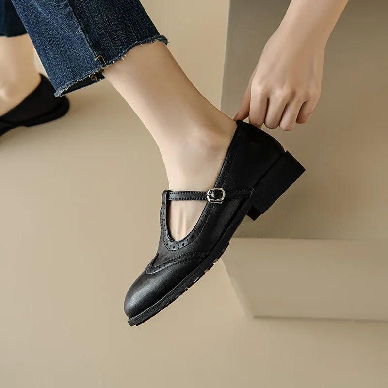 Brogue T-Strap Mary Janes in Brown — VerolynBoutique