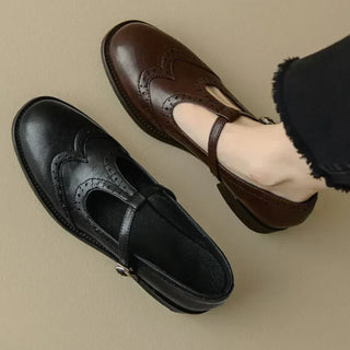 Brogue T-Strap Mary Janes in Brown — VerolynBoutique
