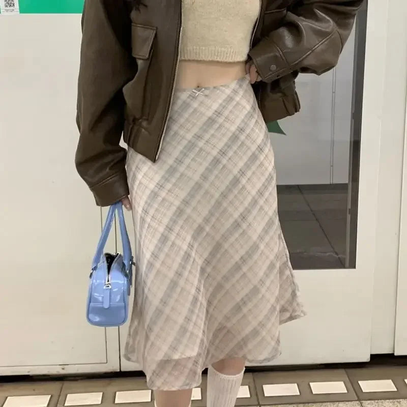 Plaid Midi Skirt in Apricot — VerolynBoutique