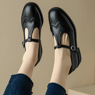 Brogue T-Strap Mary Janes in Black — VerolynBoutique