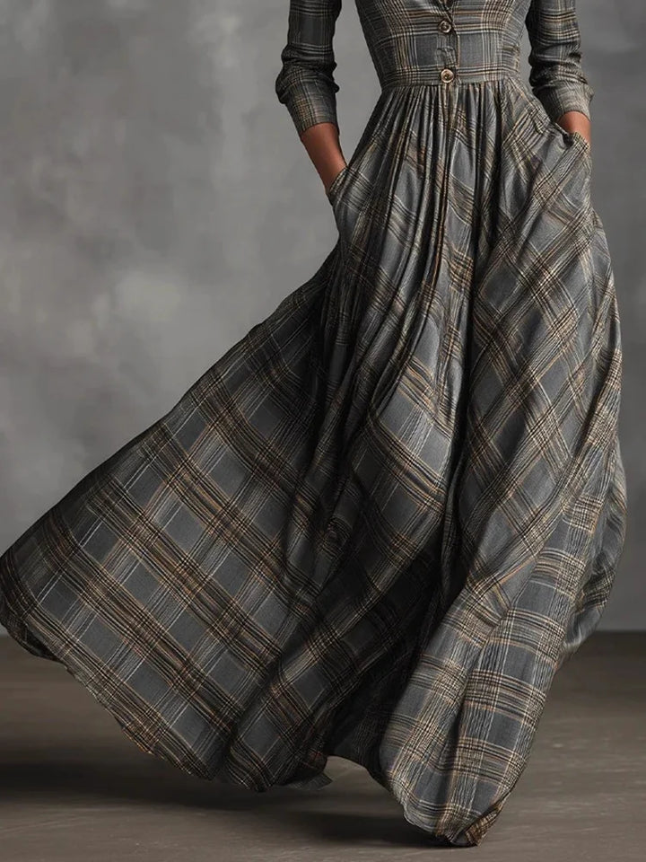Plaid Collared Swing Maxi Dress in Green — VerolynBoutique