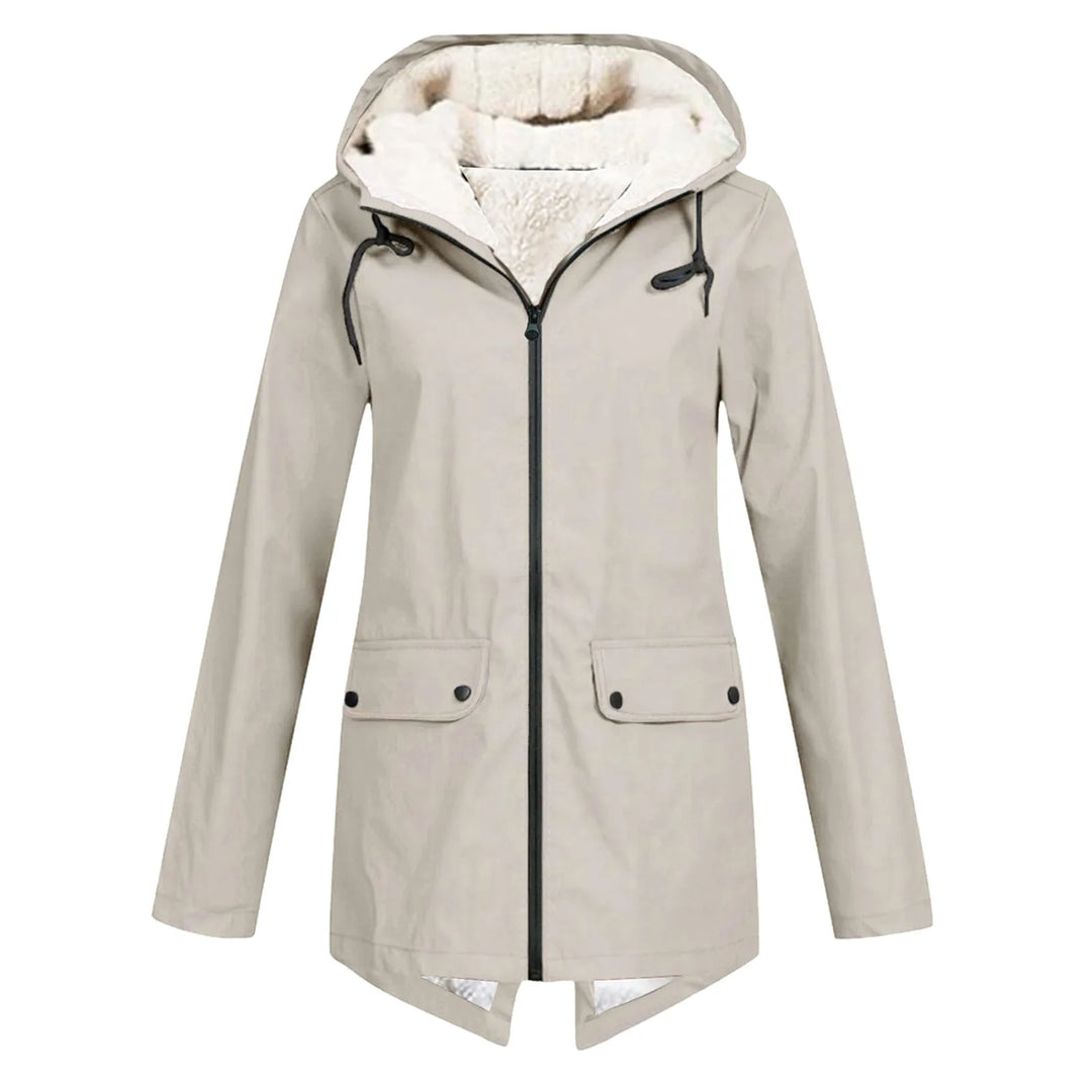 Hooded Waterproof Rain Jacket in Beige — VerolynBoutique