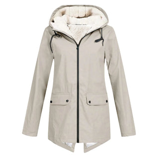 Hooded Waterproof Rain Jacket in Beige — VerolynBoutique