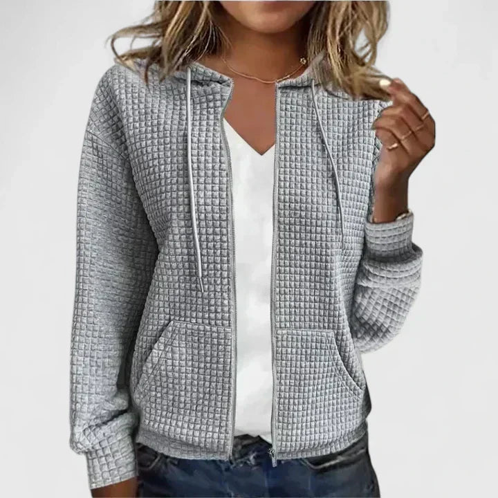 Waffle Knit Zip-Up Hoodie in Grey — VerolynBoutique