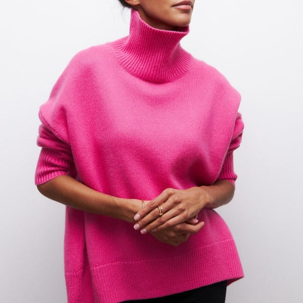 Oversized Soft Turtleneck Jumper in Pink — VerolynBoutique