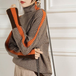 Herringbone Stripe Sleeve Turtleneck in Orange — VerolynBoutique